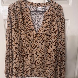 GAP Women's Animal Print Blouse - Tan and Black